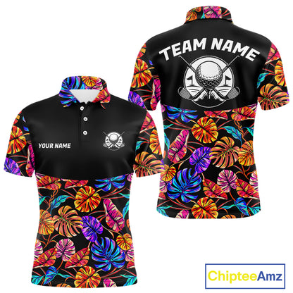Custom Neon Monstera Golf Polo Shirt For Men Floral Tropical Golf Apparel, Gift For Golfer NYN4676