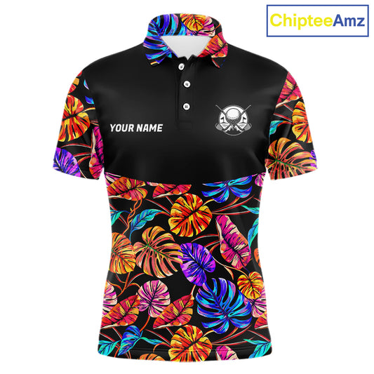 Custom Neon Monstera Golf Polo Shirt For Men Floral Tropical Golf Apparel, Gift For Golfer NYN4676