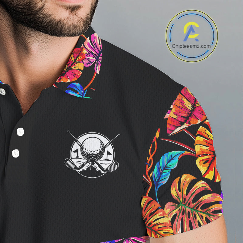 Custom Neon Monstera Golf Polo Shirt For Men Floral Tropical Golf Apparel, Gift For Golfer NYN4676