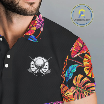Custom Neon Monstera Golf Polo Shirt For Men Floral Tropical Golf Apparel, Gift For Golfer NYN4676