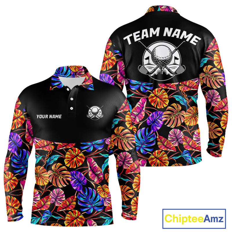 Custom Neon Monstera Golf Polo Shirt For Men Floral Tropical Golf Apparel, Gift For Golfer NYN4676