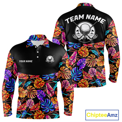 Custom Neon Monstera Golf Polo Shirt For Men Floral Tropical Golf Apparel, Gift For Golfer NYN4676