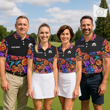 Custom Neon Monstera Golf Polo Shirt For Men Floral Tropical Golf Apparel, Gift For Golfer NYN4676