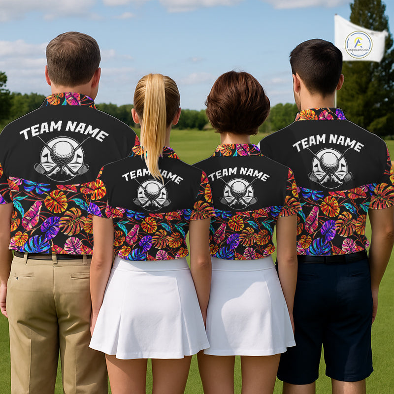 Custom Neon Monstera Golf Polo Shirt For Men Floral Tropical Golf Apparel, Gift For Golfer NYN4676
