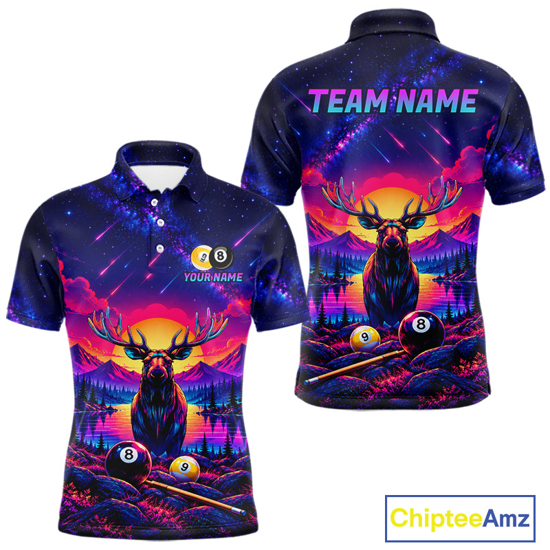 Personalized Neon Deer Funny Pool Jersey For Men 8 Ball & 9 Ball Deer Billiard Team League Shirt NYN4679