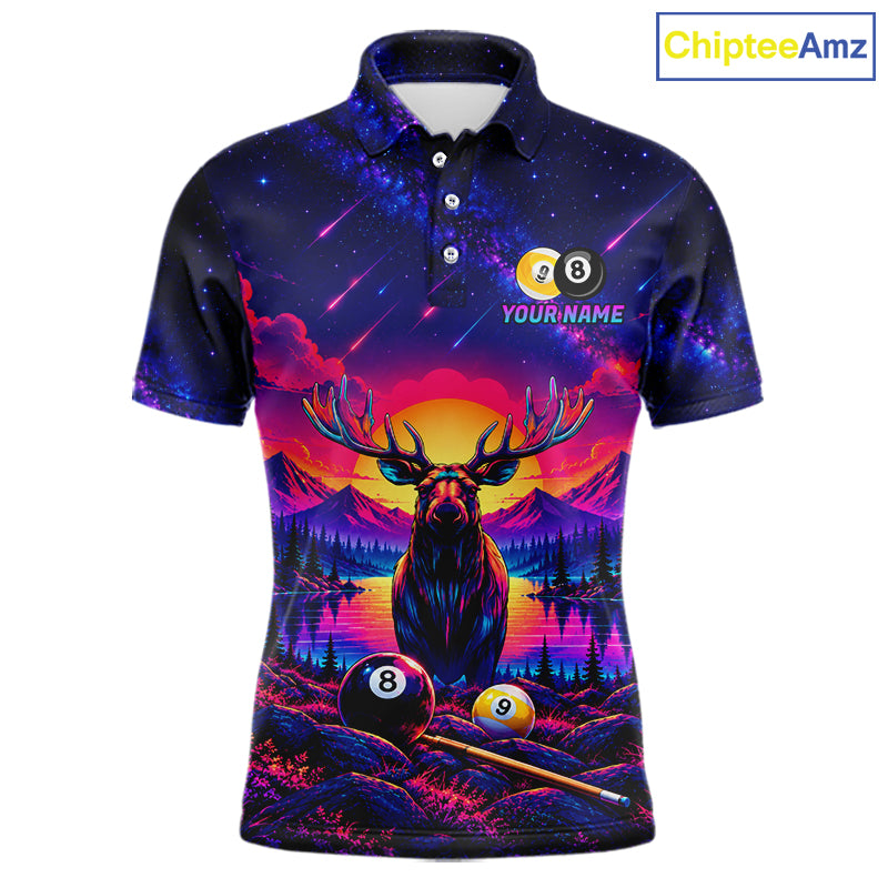 Personalized Neon Deer Funny Pool Jersey For Men 8 Ball & 9 Ball Deer Billiard Team League Shirt NYN4679