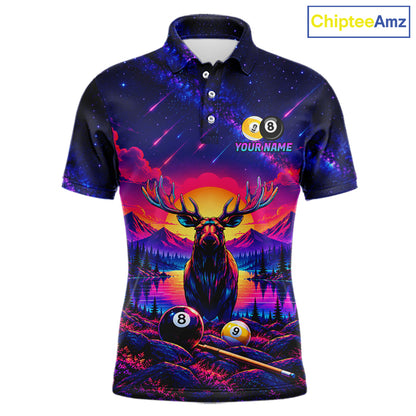 Personalized Neon Deer Funny Pool Jersey For Men 8 Ball & 9 Ball Deer Billiard Team League Shirt NYN4679