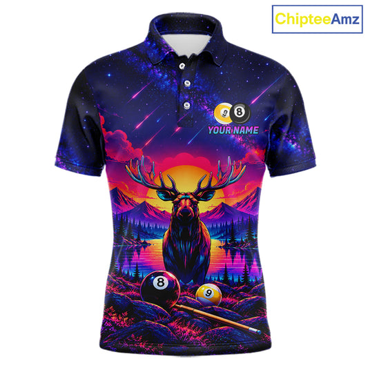 Personalized Neon Deer Funny Pool Jersey For Men 8 Ball & 9 Ball Deer Billiard Team League Shirt NYN4679