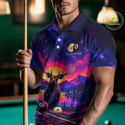 Personalized Neon Deer Funny Pool Jersey For Men 8 Ball & 9 Ball Deer Billiard Team League Shirt NYN4679