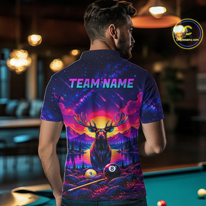 Personalized Neon Deer Funny Pool Jersey For Men 8 Ball & 9 Ball Deer Billiard Team League Shirt NYN4679