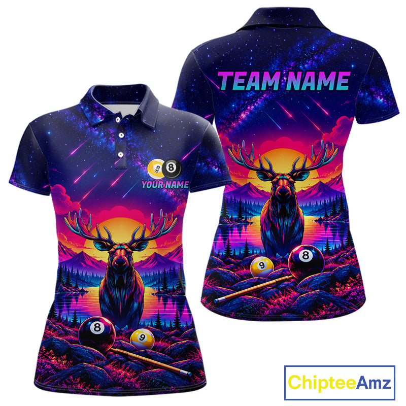 Personalized Neon Deer Funny Pool Jersey For Women 8 Ball & 9 Ball Deer Billiard Team League Shirt NYN4679