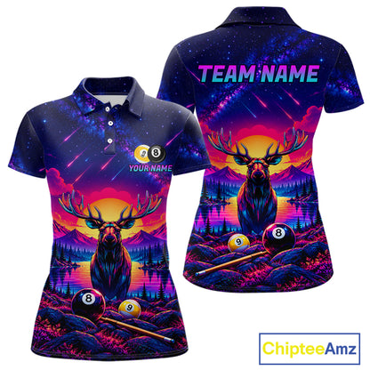 Personalized Neon Deer Funny Pool Jersey For Women 8 Ball & 9 Ball Deer Billiard Team League Shirt NYN4679