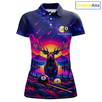Personalized Neon Deer Funny Pool Jersey For Women 8 Ball & 9 Ball Deer Billiard Team League Shirt NYN4679