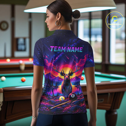 Personalized Neon Deer Funny Pool Jersey For Women 8 Ball & 9 Ball Deer Billiard Team League Shirt NYN4679