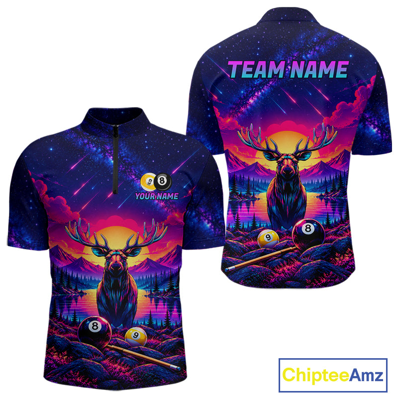 Personalized Neon Deer Funny Pool Jersey For Men 8 Ball & 9 Ball Deer Billiard Team League Shirt NYN4679