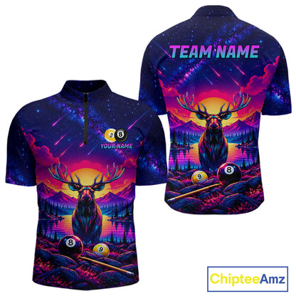 Personalized Neon Deer Funny Pool Jersey For Men 8 Ball & 9 Ball Deer Billiard Team League Shirt NYN4679