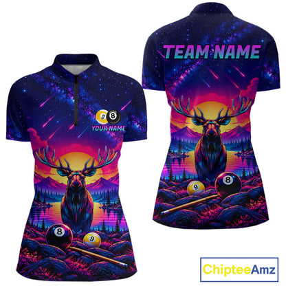 Personalized Neon Deer Funny Pool Jersey For Women 8 Ball & 9 Ball Deer Billiard Team League Shirt NYN4679