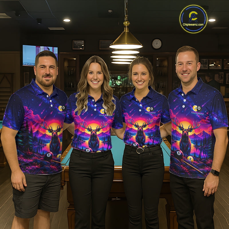Personalized Neon Deer Funny Pool Jersey For Men 8 Ball & 9 Ball Deer Billiard Team League Shirt NYN4679