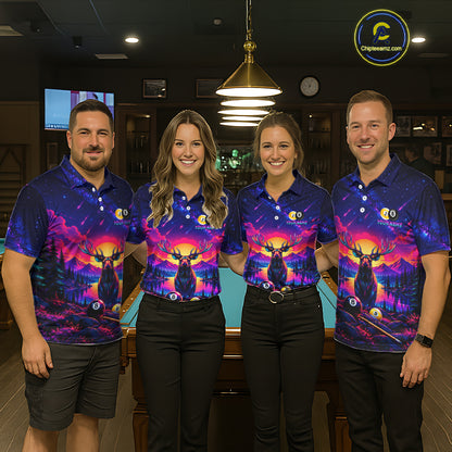 Personalized Neon Deer Funny Pool Jersey For Men 8 Ball & 9 Ball Deer Billiard Team League Shirt NYN4679