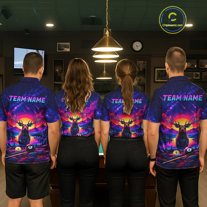 Personalized Neon Deer Funny Pool Jersey For Men 8 Ball & 9 Ball Deer Billiard Team League Shirt NYN4679