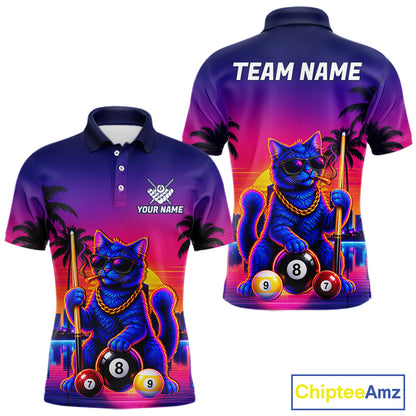 Custom Funny Billiard Shirt For Men Personalized Neon Cat 8-Ball Pool Team Jersey Billiard Apparel NYN4681