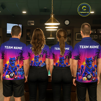 Custom Funny Billiard Shirt For Men Personalized Neon Cat 8-Ball Pool Team Jersey Billiard Apparel NYN4681