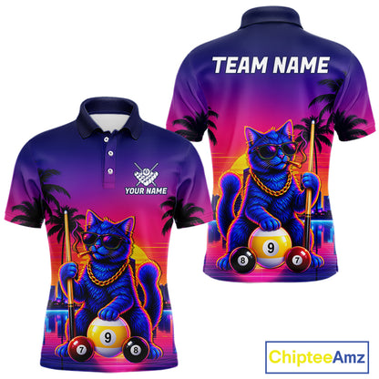 Custom Funny Billiard Shirt For Men Personalized Neon Cat 9-Ball Pool Team Jersey Billiard Apparel NYN4682