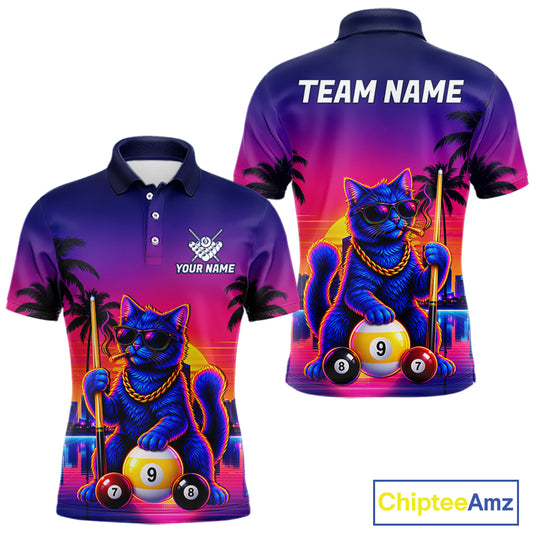 Custom Funny Billiard Shirt For Men Personalized Neon Cat 9-Ball Pool Team Jersey Billiard Apparel NYN4682