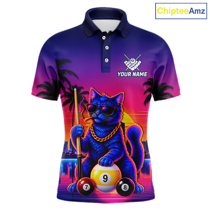 Custom Funny Billiard Shirt For Men Personalized Neon Cat 9-Ball Pool Team Jersey Billiard Apparel NYN4682