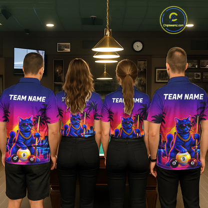 Custom Funny Billiard Shirt For Men Personalized Neon Cat 9-Ball Pool Team Jersey Billiard Apparel NYN4682