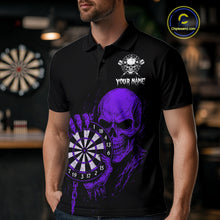 Load image into Gallery viewer, Custom Men&#39;s Dart Polo Shirt With Purple Blood Skull Holding Dartboard, Darts Jersey  NYN1794