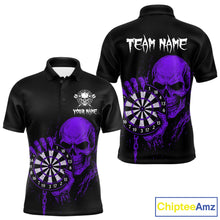 Load image into Gallery viewer, Custom Men&#39;s Dart Polo Shirt With Purple Blood Skull Holding Dartboard, Darts Jersey  NYN1794