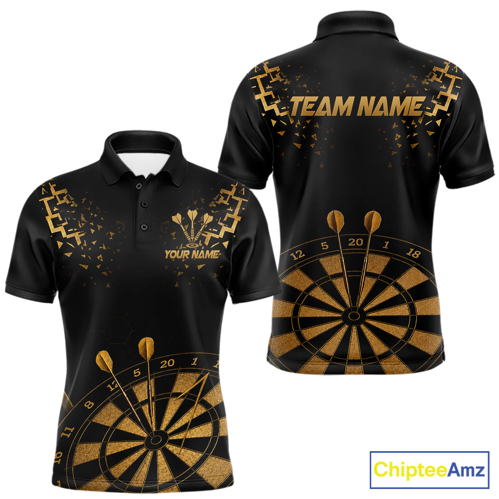 Personalized Dart Polo Quarter-Zip Shirt For Men Custom Name With Black And Gold Darts Team Jersey NYN4272