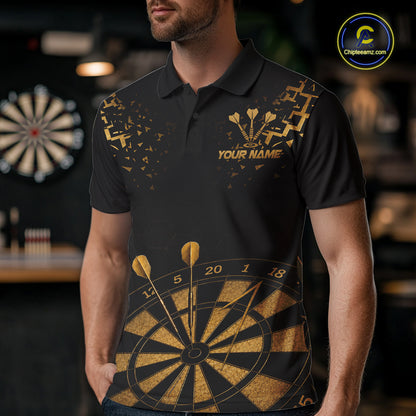 Personalized Dart Polo Quarter-Zip Shirt For Men Custom Name With Black And Gold Darts Team Jersey NYN4272