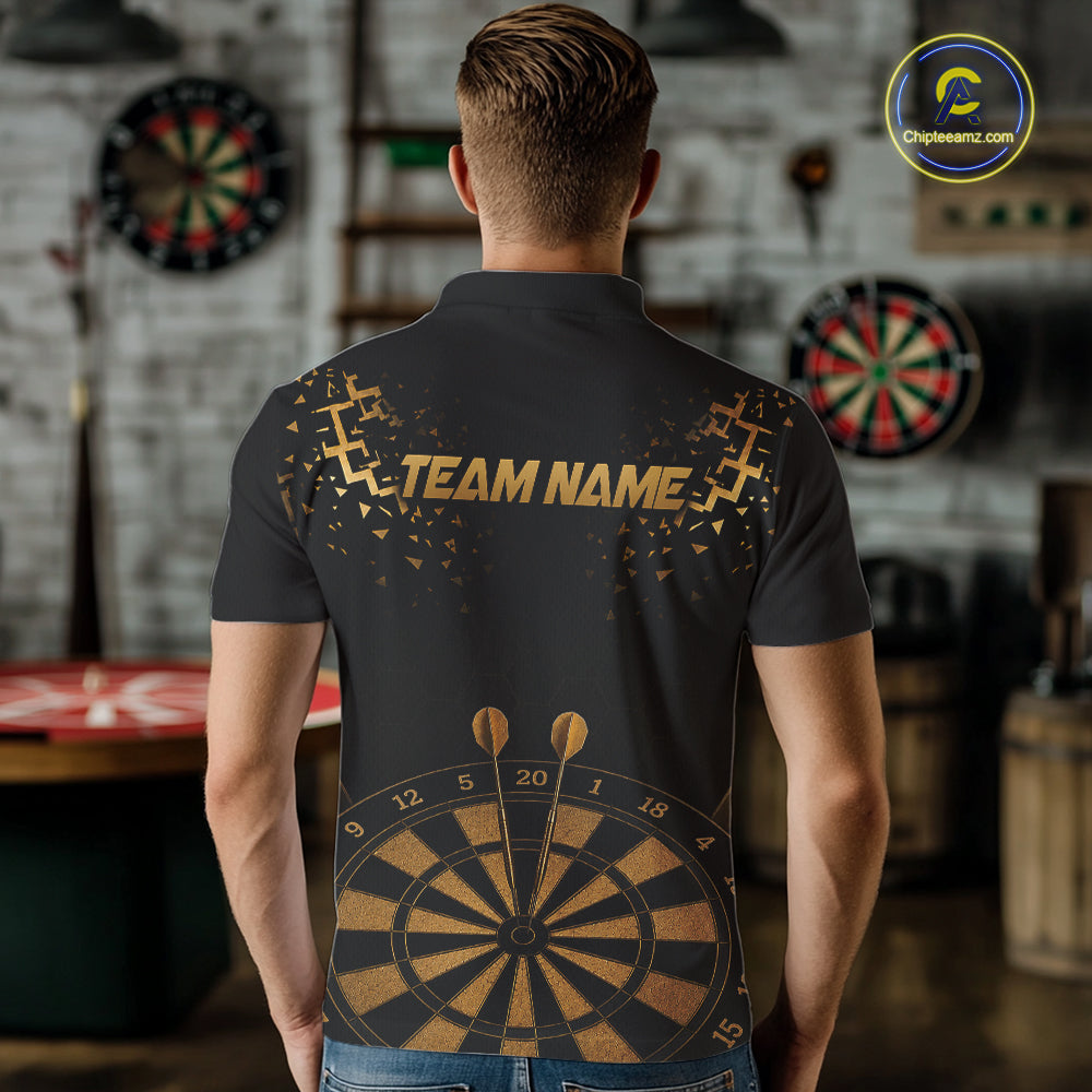 Personalized Dart Polo Quarter-Zip Shirt For Men Custom Name With Black And Gold Darts Team Jersey NYN4272