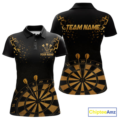 Personalized Dart Polo Quarter-Zip Shirt For Women Custom Name With Black And Gold Darts Team Jersey NYN4272