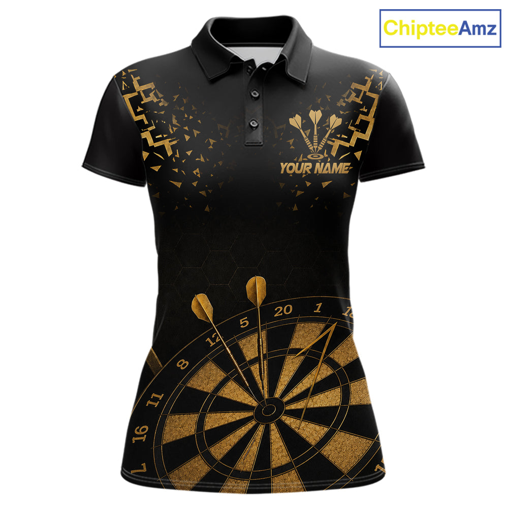 Personalized Dart Polo Quarter-Zip Shirt For Women Custom Name With Black And Gold Darts Team Jersey NYN4272