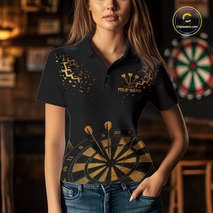 Personalized Dart Polo Quarter-Zip Shirt For Women Custom Name With Black And Gold Darts Team Jersey NYN4272