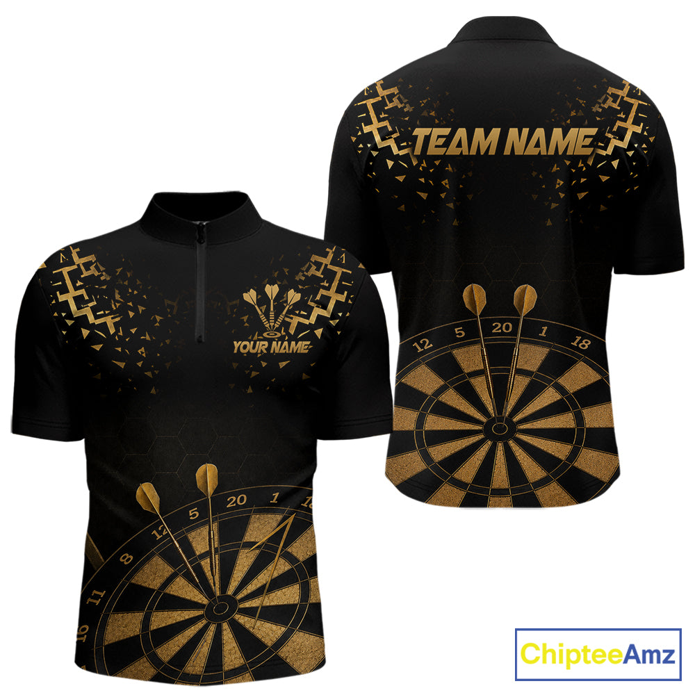 Personalized Dart Polo Quarter-Zip Shirt For Men Custom Name With Black And Gold Darts Team Jersey NYN4272
