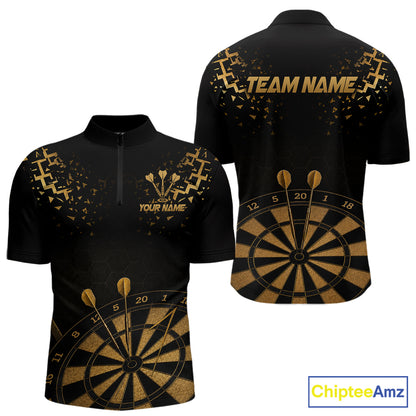 Personalized Dart Polo Quarter-Zip Shirt For Men Custom Name With Black And Gold Darts Team Jersey NYN4272