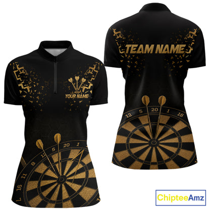 Personalized Dart Polo Quarter-Zip Shirt For Women Custom Name With Black And Gold Darts Team Jersey NYN4272