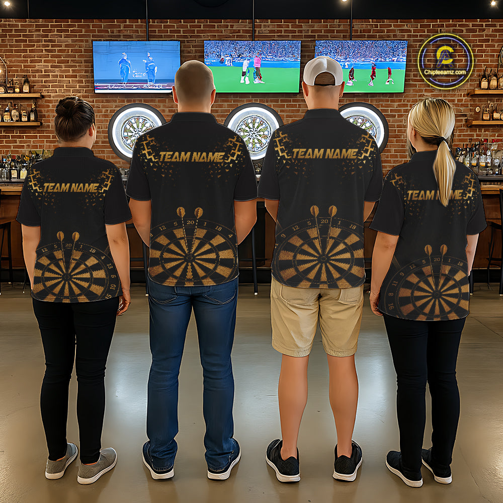 Personalized Dart Polo Quarter-Zip Shirt For Men Custom Name With Black And Gold Darts Team Jersey NYN4272