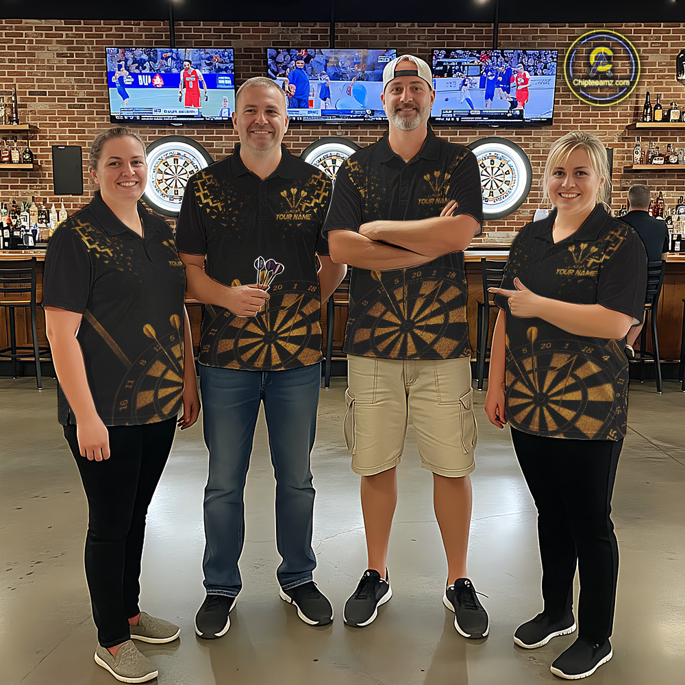 Personalized Dart Polo Quarter-Zip Shirt For Men Custom Name With Black And Gold Darts Team Jersey NYN4272