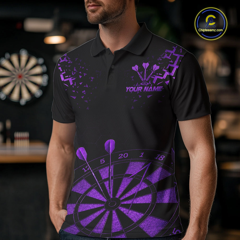 Personalized Dart Polo Quarter-Zip Shirt For Men Custom Name With Black And Purple Darts Team Jersey NYN4273