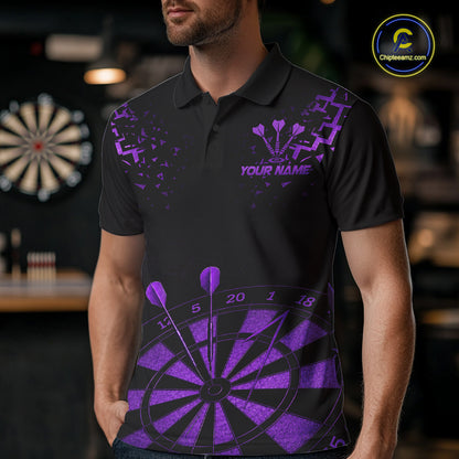 Personalized Dart Polo Quarter-Zip Shirt For Men Custom Name With Black And Purple Darts Team Jersey NYN4273