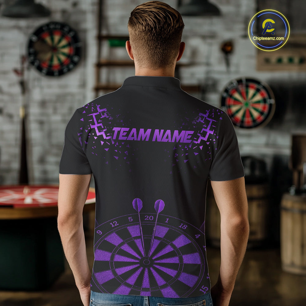 Personalized Dart Polo Quarter-Zip Shirt For Men Custom Name With Black And Purple Darts Team Jersey NYN4273