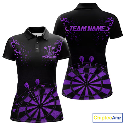 Personalized Dart Polo Quarter-Zip Shirt For Women Custom Name With Black And Purple Darts Team Jersey NYN4273