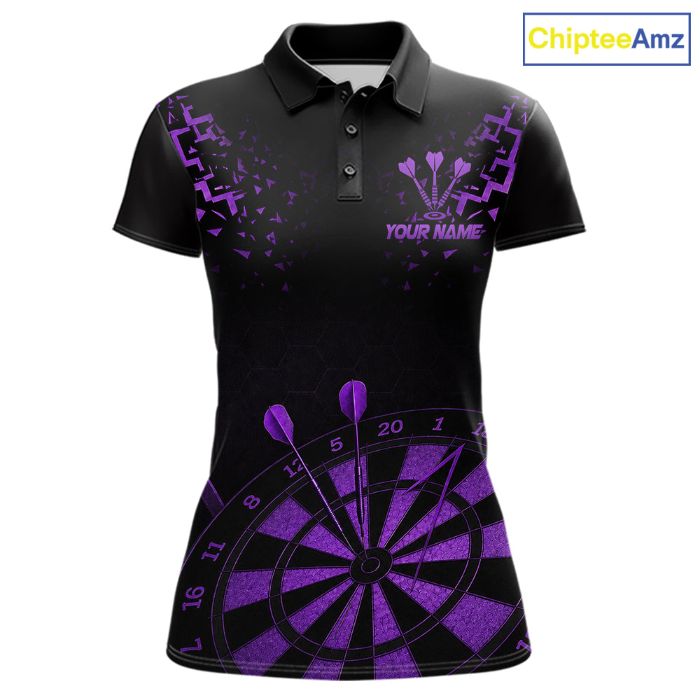 Personalized Dart Polo Quarter-Zip Shirt For Women Custom Name With Black And Purple Darts Team Jersey NYN4273