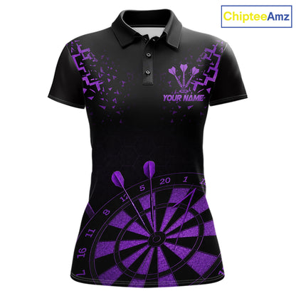 Personalized Dart Polo Quarter-Zip Shirt For Women Custom Name With Black And Purple Darts Team Jersey NYN4273