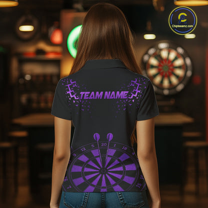 Personalized Dart Polo Quarter-Zip Shirt For Women Custom Name With Black And Purple Darts Team Jersey NYN4273